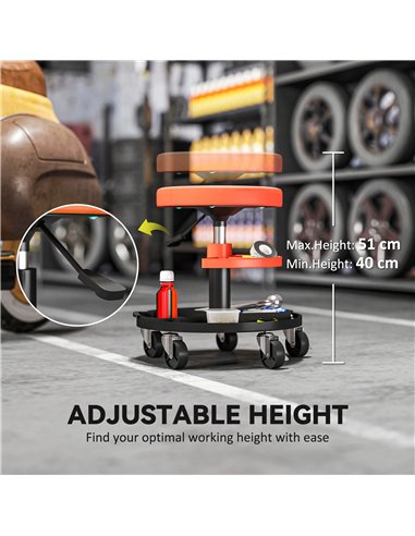 HOMCOM Rolling Mechanic Stool, 135kg Capacity Workshop Stool, 360° Swivel Roller Padded Creeper Seat with Wheels, Tool Trays Sto