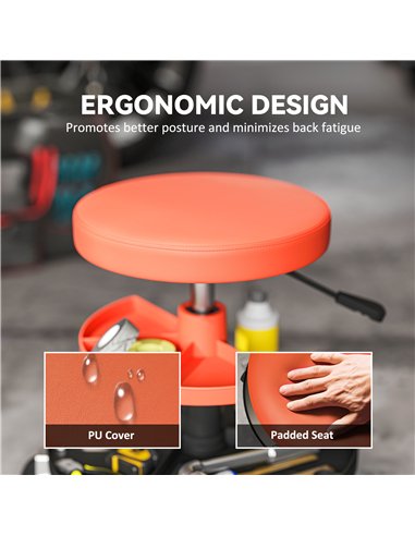 HOMCOM Rolling Mechanic Stool, 135kg Capacity Workshop Stool, 360° Swivel Roller Padded Creeper Seat with Wheels, Tool Trays Sto
