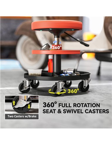 HOMCOM Rolling Mechanic Stool, 135kg Capacity Workshop Stool, 360° Swivel Roller Padded Creeper Seat with Wheels, Tool Trays Sto
