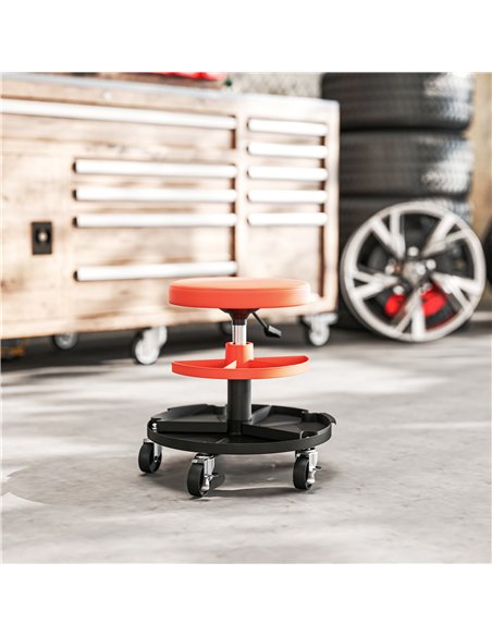HOMCOM Rolling Mechanic Stool, 135kg Capacity Workshop Stool, 360° Swivel Roller Padded Creeper Seat with Wheels, Tool Trays Sto