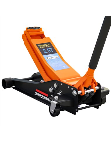 HOMCOM 2.5 Ton Hydraulic Low-Profile Floor Jack, with 7.5-47cm Lifting Range, Wheels, Orange
