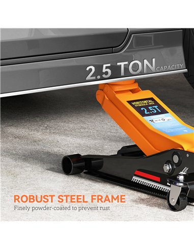 HOMCOM 2.5 Ton Hydraulic Low-Profile Floor Jack, with 7.5-47cm Lifting Range, Wheels, Orange