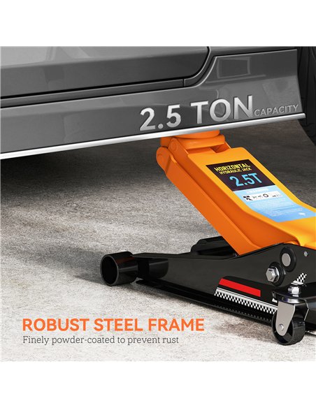 HOMCOM 2.5 Ton Hydraulic Low-Profile Floor Jack, with 7.5-47cm Lifting Range, Wheels, Orange