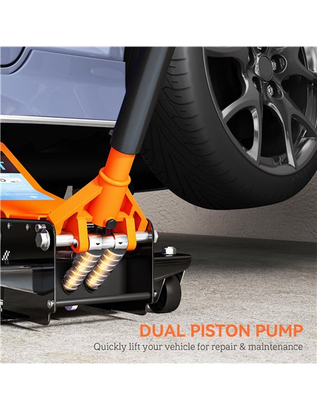 HOMCOM 2.5 Ton Hydraulic Low-Profile Floor Jack, with 7.5-47cm Lifting Range, Wheels, Orange