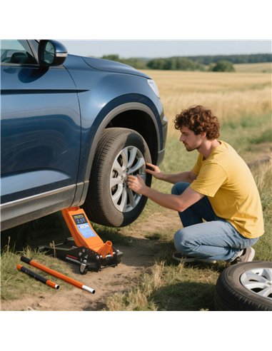 HOMCOM 2.5 Ton Hydraulic Low-Profile Floor Jack, with 7.5-47cm Lifting Range, Wheels, Orange