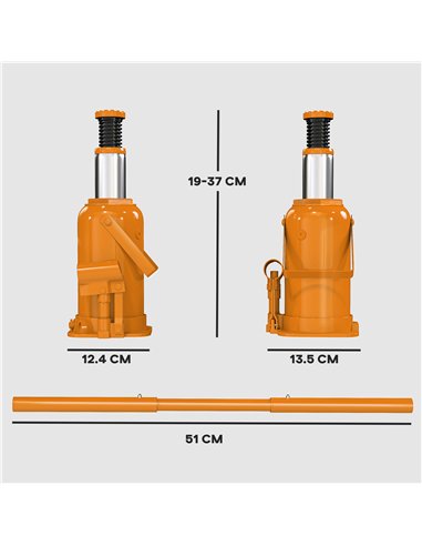 HOMCOM 12 Tonne Hydraulic Bottle Jack with 19-37 cm Lifting Range, Heavy Duty Portable Compact Car Jack Lift with Saddle and 3 S