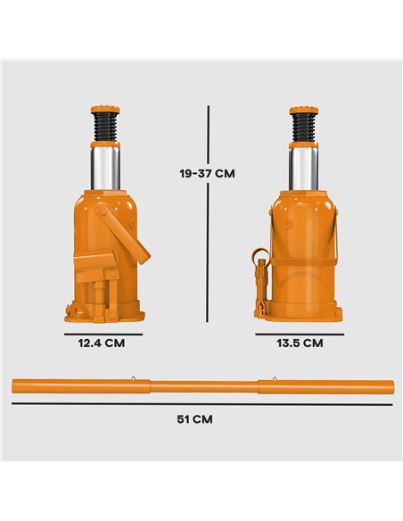 HOMCOM 12 Tonne Hydraulic Bottle Jack with 19-37 cm Lifting Range, Heavy Duty Portable Compact Car Jack Lift with Saddle and 3 S