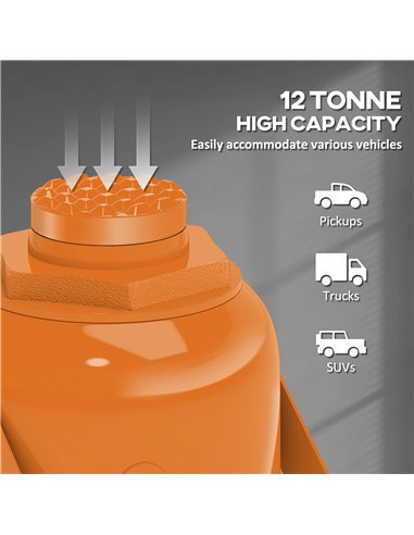 HOMCOM 12 Tonne Hydraulic Bottle Jack with 19-37 cm Lifting Range, Heavy Duty Portable Compact Car Jack Lift with Saddle and 3 S