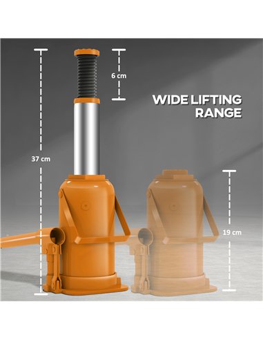 HOMCOM 12 Tonne Hydraulic Bottle Jack with 19-37 cm Lifting Range, Heavy Duty Portable Compact Car Jack Lift with Saddle and 3 S