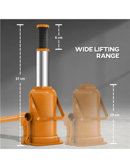HOMCOM 12 Tonne Hydraulic Bottle Jack with 19-37 cm Lifting Range, Heavy Duty Portable Compact Car Jack Lift with Saddle and 3 S