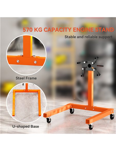 HOMCOM Engine Stand, 570 kg Rotating Engine Stand with 360 Degree Adjustable Head, 4 Mounting Arms, Heavy Duty Steel Support, Un