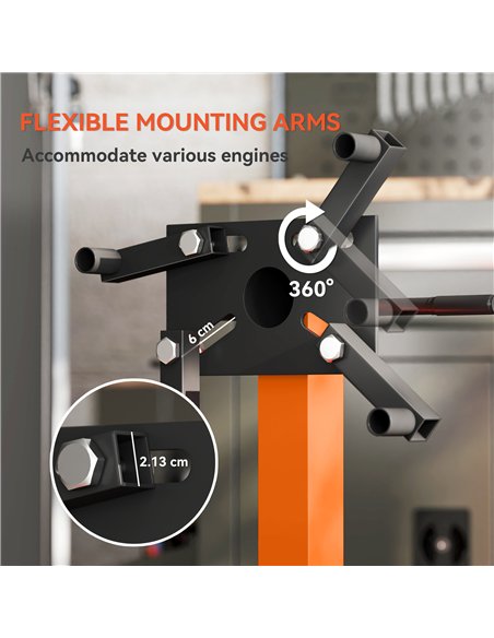 HOMCOM Engine Stand, 570 kg Rotating Engine Stand with 360 Degree Adjustable Head, 4 Mounting Arms, Heavy Duty Steel Support, Un