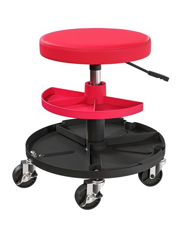 HOMCOM Rolling Mechanic Stool, 135kg Capacity Workshop Stool, 360° Swivel Roller Padded Creeper Seat with Wheels, Tool Trays Sto