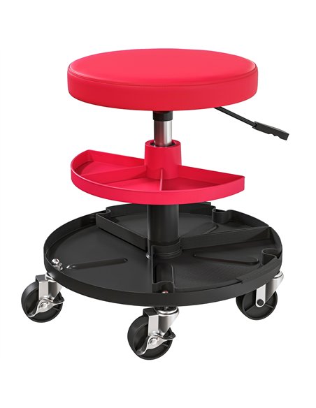 HOMCOM Rolling Mechanic Stool, 135kg Capacity Workshop Stool, 360° Swivel Roller Padded Creeper Seat with Wheels, Tool Trays Sto