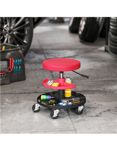 HOMCOM Rolling Mechanic Stool, 135kg Capacity Workshop Stool, 360° Swivel Roller Padded Creeper Seat with Wheels, Tool Trays Sto