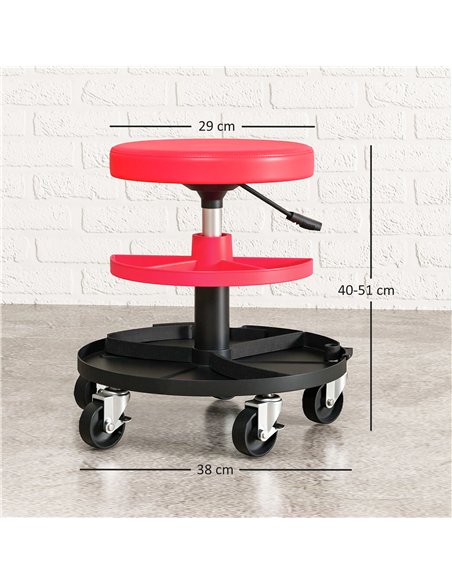HOMCOM Rolling Mechanic Stool, 135kg Capacity Workshop Stool, 360° Swivel Roller Padded Creeper Seat with Wheels, Tool Trays Sto