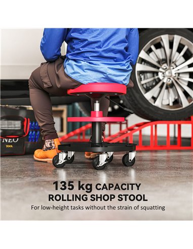 HOMCOM Rolling Mechanic Stool, 135kg Capacity Workshop Stool, 360° Swivel Roller Padded Creeper Seat with Wheels, Tool Trays Sto