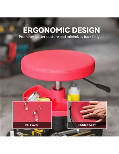 HOMCOM Rolling Mechanic Stool, 135kg Capacity Workshop Stool, 360° Swivel Roller Padded Creeper Seat with Wheels, Tool Trays Sto