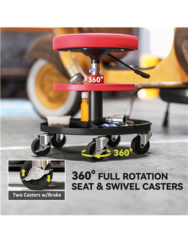 HOMCOM Rolling Mechanic Stool, 135kg Capacity Workshop Stool, 360° Swivel Roller Padded Creeper Seat with Wheels, Tool Trays Sto
