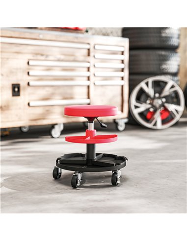 HOMCOM Rolling Mechanic Stool, 135kg Capacity Workshop Stool, 360° Swivel Roller Padded Creeper Seat with Wheels, Tool Trays Sto