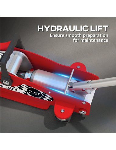 HOMCOM Hydraulic Low Profile Floor Jack, 2.5 Tonne Heavy Duty Steel Trolley Car Jack Lift with 80-360 mm Lifting Range, Wheels, 