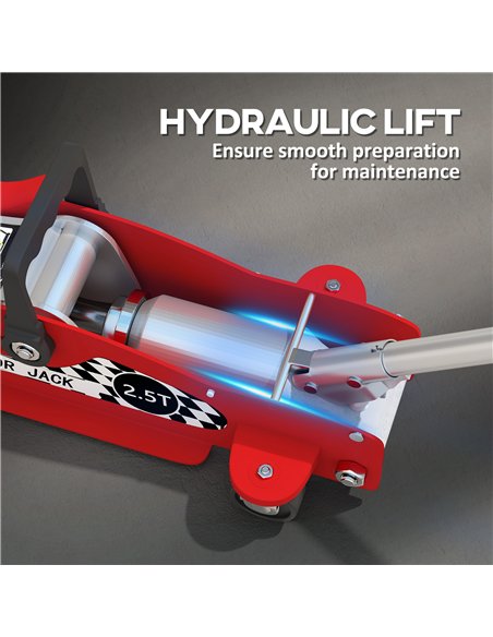 HOMCOM Hydraulic Low Profile Floor Jack, 2.5 Tonne Heavy Duty Steel Trolley Car Jack Lift with 80-360 mm Lifting Range, Wheels, 