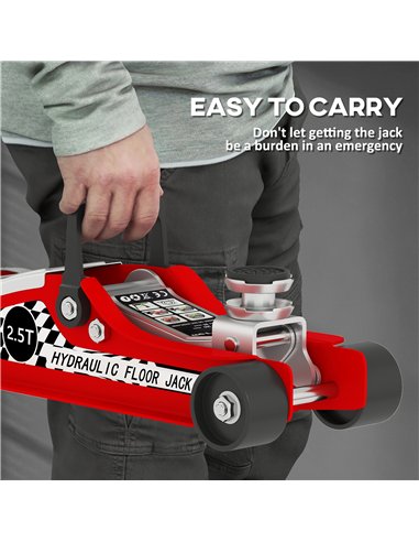 HOMCOM Hydraulic Low Profile Floor Jack, 2.5 Tonne Heavy Duty Steel Trolley Car Jack Lift with 80-360 mm Lifting Range, Wheels, 