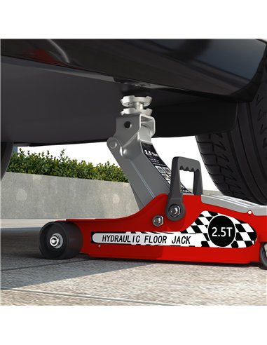 HOMCOM Hydraulic Low Profile Floor Jack, 2.5 Tonne Heavy Duty Steel Trolley Car Jack Lift with 80-360 mm Lifting Range, Wheels, 