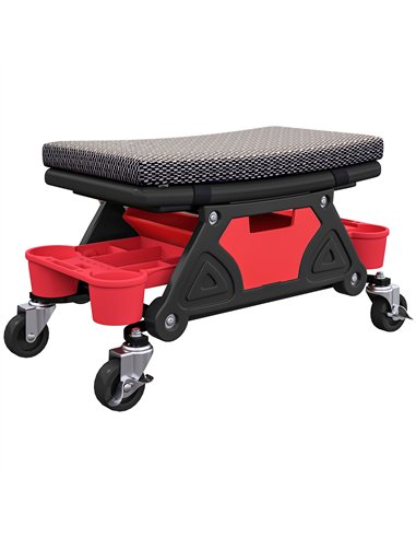 HOMCOM Rolling Mechanic Stool, 135kg Capacity Workshop Stool, 360° Swivel Roller Padded Creeper Seat with Wheels, Slide Out Tool