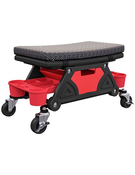 HOMCOM Rolling Mechanic Stool, 135kg Capacity Workshop Stool, 360° Swivel Roller Padded Creeper Seat with Wheels, Slide Out Tool