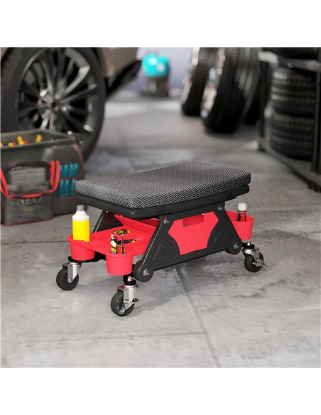HOMCOM Rolling Mechanic Stool, 135kg Capacity Workshop Stool, 360° Swivel Roller Padded Creeper Seat with Wheels, Slide Out Tool