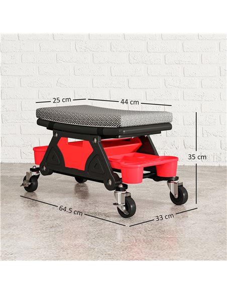 HOMCOM Rolling Mechanic Stool, 135kg Capacity Workshop Stool, 360° Swivel Roller Padded Creeper Seat with Wheels, Slide Out Tool