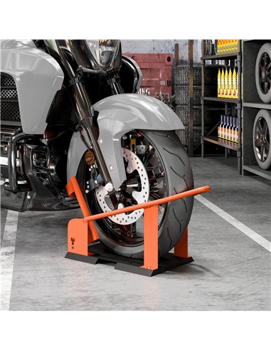 HOMCOM Motorcycle Wheel Chock, 816.5 kg Capacity Heavy Duty Steel Motorcycle Front Wheel Chock Holder with 3 Height Adjustable H
