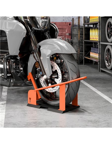 HOMCOM Motorcycle Wheel Chock, 816.5 kg Capacity Heavy Duty Steel Motorcycle Front Wheel Chock Holder with 3 Height Adjustable H