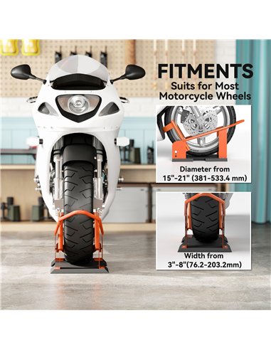 HOMCOM Motorcycle Wheel Chock, 816.5 kg Capacity Heavy Duty Steel Motorcycle Front Wheel Chock Holder with 3 Height Adjustable H