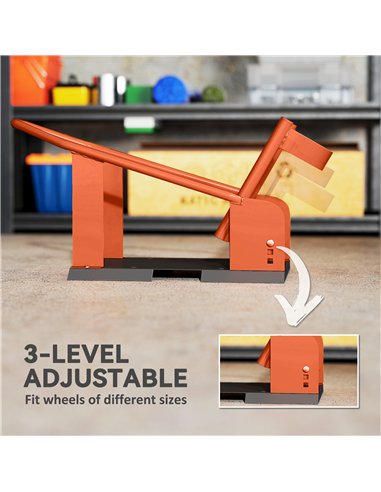 HOMCOM Motorcycle Wheel Chock, 816.5 kg Capacity Heavy Duty Steel Motorcycle Front Wheel Chock Holder with 3 Height Adjustable H