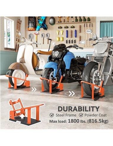 HOMCOM Motorcycle Wheel Chock, 816.5 kg Capacity Heavy Duty Steel Motorcycle Front Wheel Chock Holder with 3 Height Adjustable H