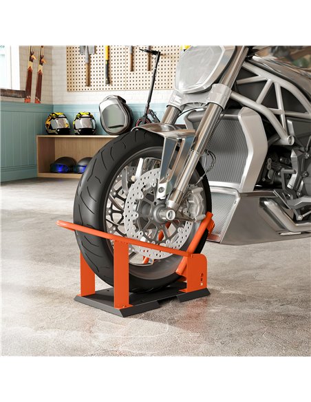 HOMCOM Motorcycle Wheel Chock, 816.5 kg Capacity Heavy Duty Steel Motorcycle Front Wheel Chock Holder with 3 Height Adjustable H