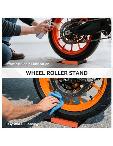 HOMCOM Motorcycle Wheel Cleaning Roller Stand with Aluminium Alloy Frame and Rollers, Motorcycle Maintenance Stand for Tyre Clea