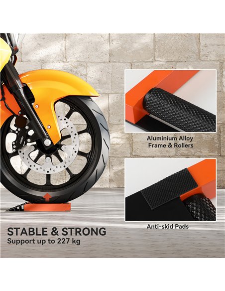 HOMCOM Motorcycle Wheel Cleaning Roller Stand with Aluminium Alloy Frame and Rollers, Motorcycle Maintenance Stand for Tyre Clea