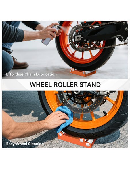 HOMCOM Motorcycle Wheel Cleaning Roller Stand with Steel Frame, Aluminium Rollers, Motorcycle Maintenance Stand for Tyre Cleanin