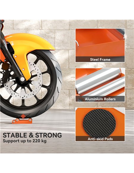 HOMCOM Motorcycle Wheel Cleaning Roller Stand with Steel Frame, Aluminium Rollers, Motorcycle Maintenance Stand for Tyre Cleanin