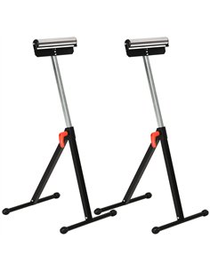 HOMCOM Set of 2 Folding Roller Stand, Material Support Pedestal with Ball Bearing Roller Height Adjustable Portable, Metal Const
