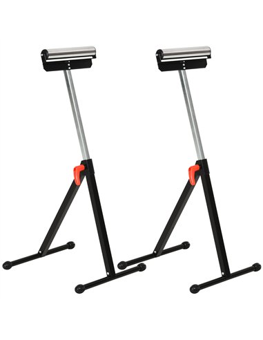 HOMCOM Set of 2 Folding Roller Stand, Material Support Pedestal with Ball Bearing Roller Height Adjustable Portable, Metal Const