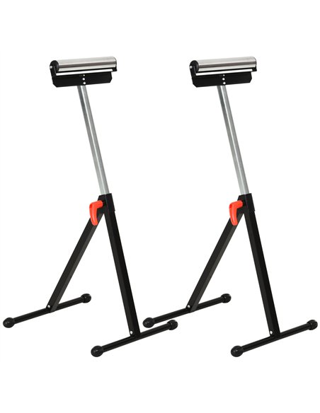 HOMCOM Set of 2 Folding Roller Stand, Material Support Pedestal with Ball Bearing Roller Height Adjustable Portable, Metal Const