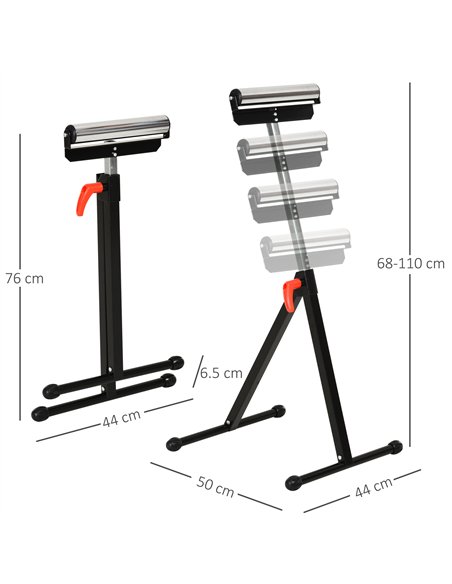 HOMCOM Set of 2 Folding Roller Stand, Material Support Pedestal with Ball Bearing Roller Height Adjustable Portable, Metal Const