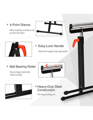 HOMCOM Set of 2 Folding Roller Stand, Material Support Pedestal with Ball Bearing Roller Height Adjustable Portable, Metal Const