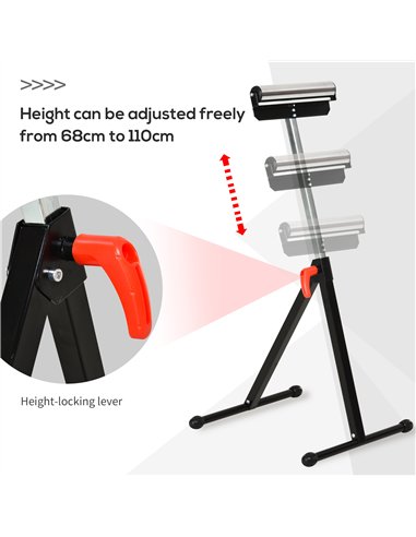 HOMCOM Set of 2 Folding Roller Stand, Material Support Pedestal with Ball Bearing Roller Height Adjustable Portable, Metal Const