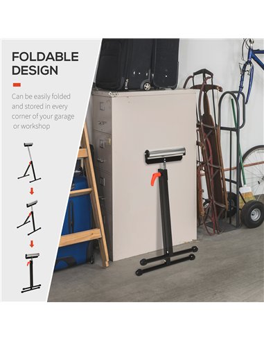 HOMCOM Set of 2 Folding Roller Stand, Material Support Pedestal with Ball Bearing Roller Height Adjustable Portable, Metal Const