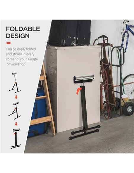 HOMCOM Set of 2 Folding Roller Stand, Material Support Pedestal with Ball Bearing Roller Height Adjustable Portable, Metal Const